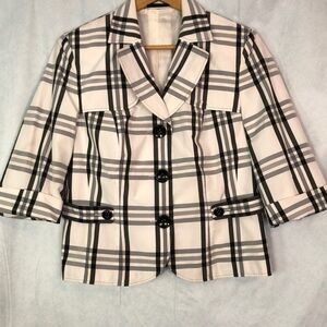GERRY WEBER Woman’s Plaid Print Jacket White/Black Size 12